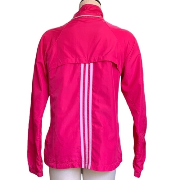 Adidas Womens Windbreaker Zip Jacket Pink & White Stripe Sz L Zip Pocket #256B - Picture 4 of 9